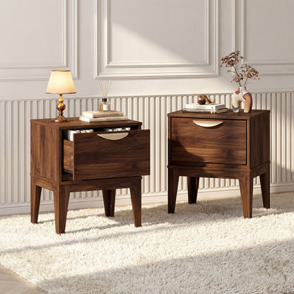 Mid Century Modern Bedside Table, Walnut, With Drawer And Tapered Feet Nightstands at Gallery Canada