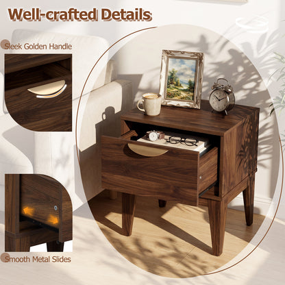 Mid Century Modern Bedside Table, Walnut, With Drawer And Tapered Feet Nightstands at Gallery Canada