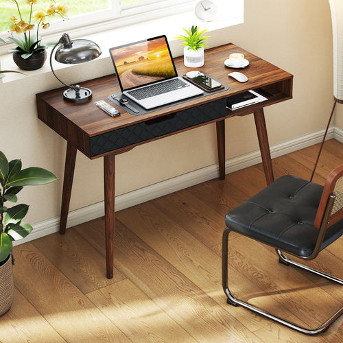 Mid-Century Modern Computer Desk With Drawer, Brown