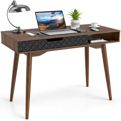 Mid-Century Modern Computer Desk With Drawer, Brown Computer Desks Brown at Gallery Canada