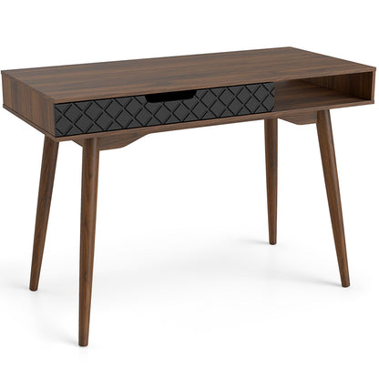 Mid-Century Modern Computer Desk with Drawer and Open Compartment, Brown Computer Desks at Gallery Canada