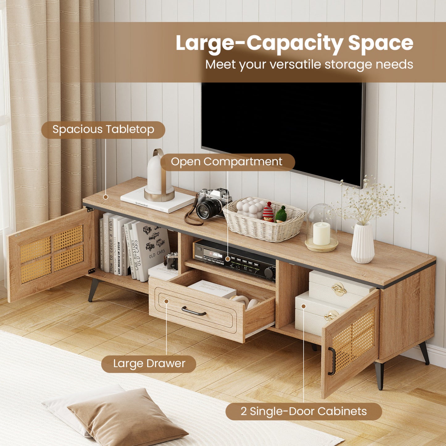 Mid Century Modern Entertainment Center, 2 Cabinets, Storage Drawer, Oak Entertainment Centers & TV Stands at Gallery Canada