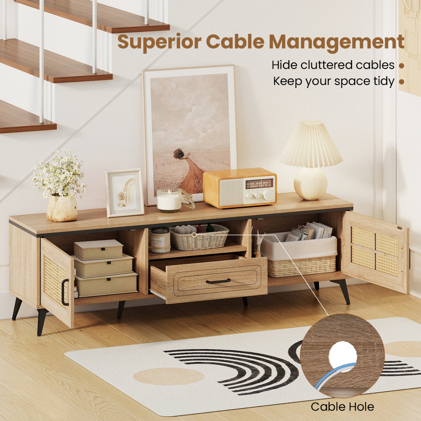 Mid Century Modern Entertainment Center, 2 Cabinets, Storage Drawer, Oak Entertainment Centers & TV Stands at Gallery Canada