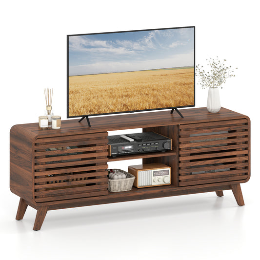 Mid Century Modern Entertainment Center, Walnut, Grille Sliding Doors Entertainment Centers & TV Stands Walnut at Gallery Canada