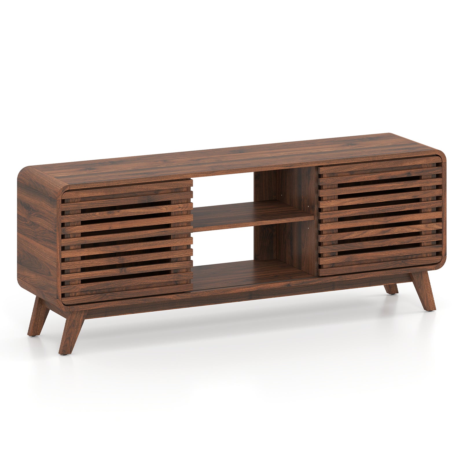 Mid Century Modern Entertainment Center, Walnut, Grille Sliding Doors Entertainment Centers & TV Stands at Gallery Canada