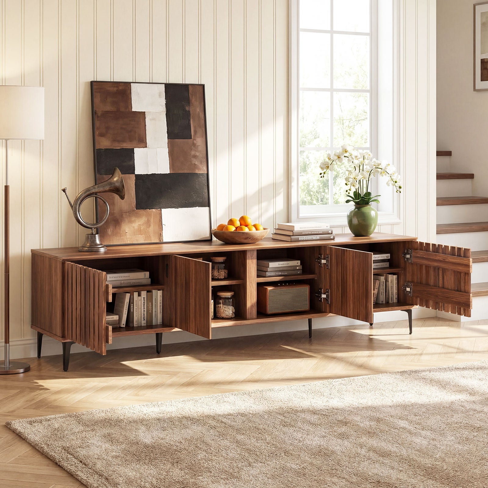 Mid Century Modern Entertainment Center, 4 Storage Cabinets, Walnut Entertainment Centers & TV Stands at Gallery Canada