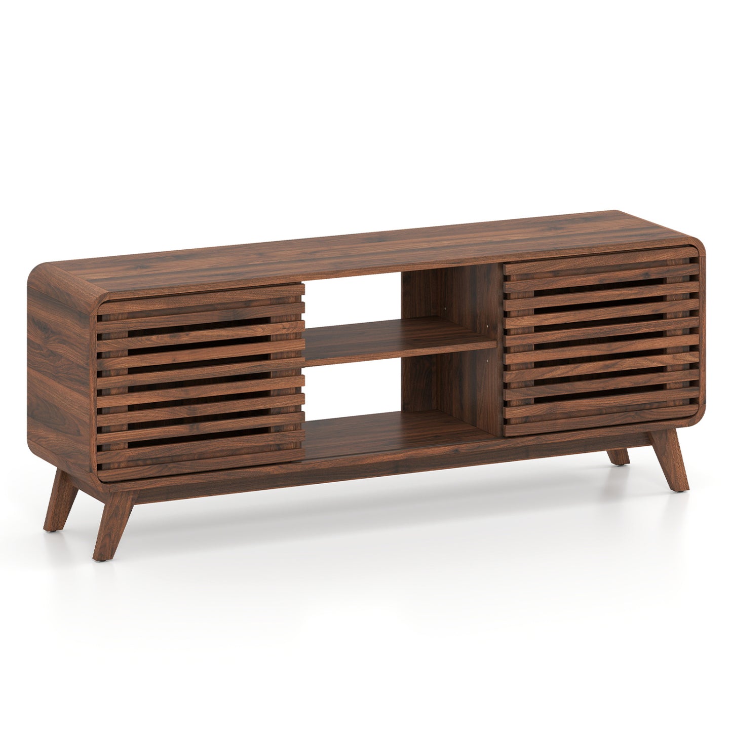 Mid Century Modern Entertainment Center, Walnut, Grille Sliding Doors Entertainment Centers & TV Stands at Gallery Canada