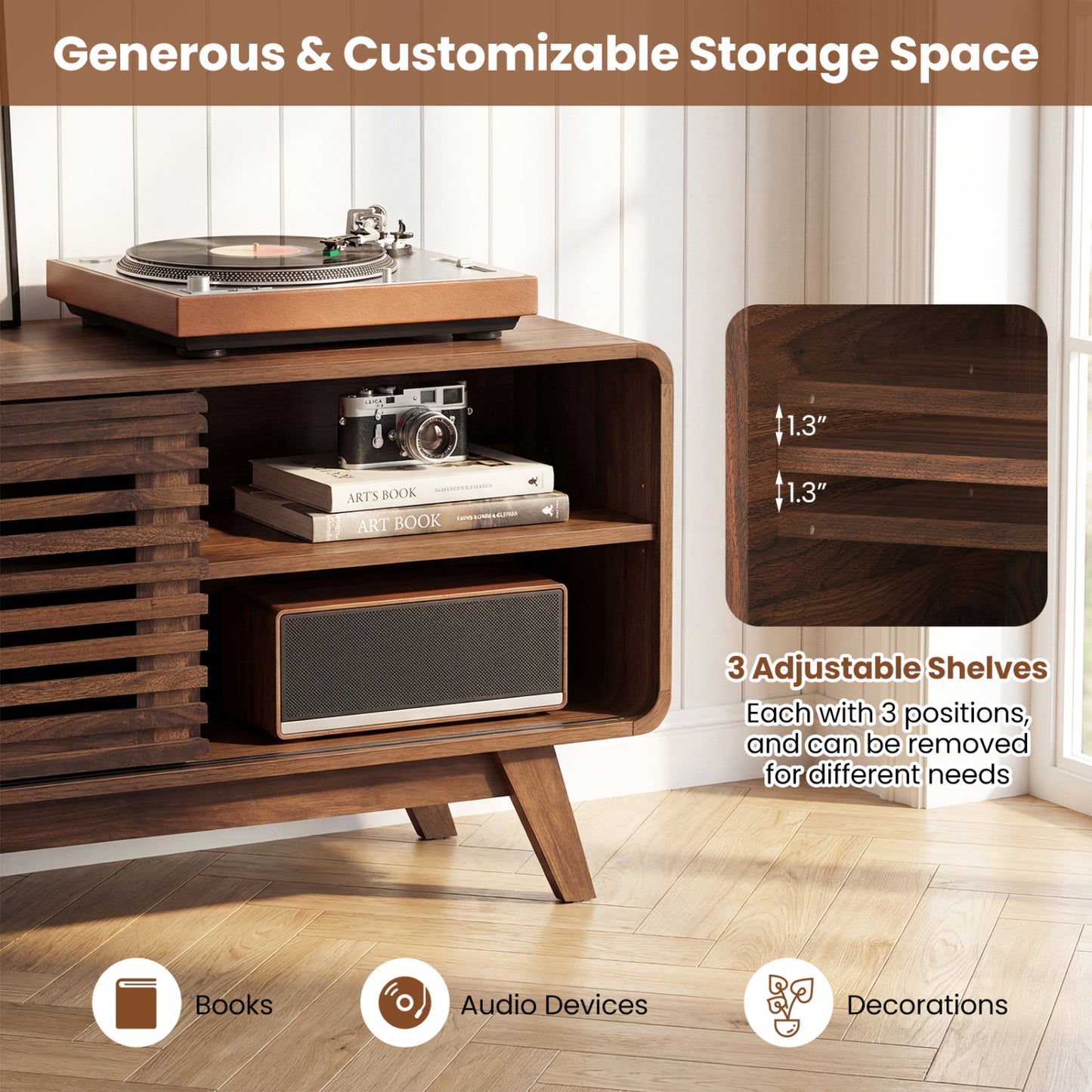 Mid Century Modern Entertainment Center, Walnut, Grille Sliding Doors Entertainment Centers & TV Stands at Gallery Canada