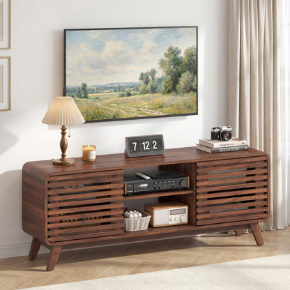 Mid Century Modern Entertainment Center, Walnut, Grille Sliding Doors Entertainment Centers & TV Stands at Gallery Canada