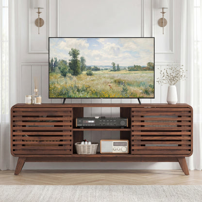 Mid Century Modern Entertainment Center, Walnut, Grille Sliding Doors Entertainment Centers & TV Stands at Gallery Canada
