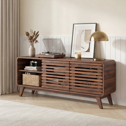 Mid Century Modern Entertainment Center, Walnut, Grille Sliding Doors Entertainment Centers & TV Stands at Gallery Canada