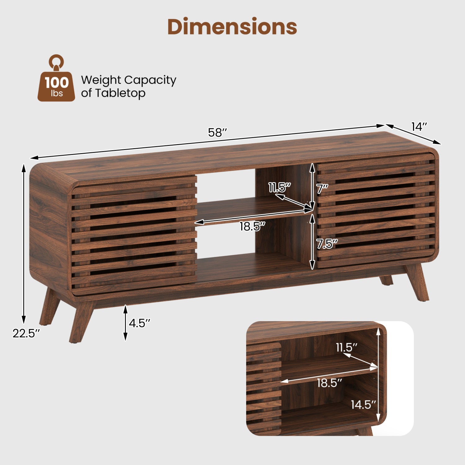 Mid Century Modern Entertainment Center, Walnut, Grille Sliding Doors Entertainment Centers & TV Stands at Gallery Canada