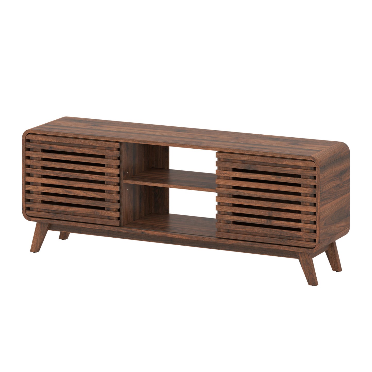 Mid Century Modern Entertainment Center, Walnut, Grille Sliding Doors Entertainment Centers & TV Stands at Gallery Canada