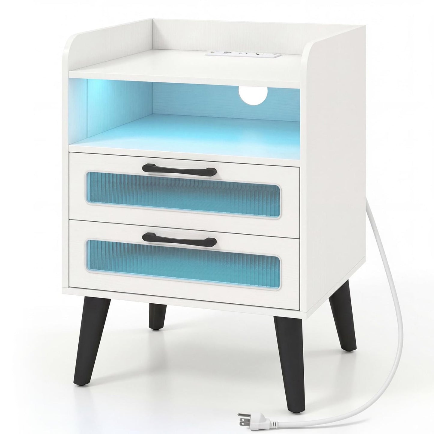 Mid Century Nightstand Charging Station, White