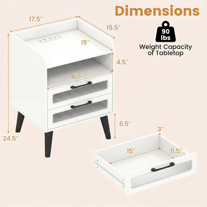 Mid Century Nightstand Charging Station, White