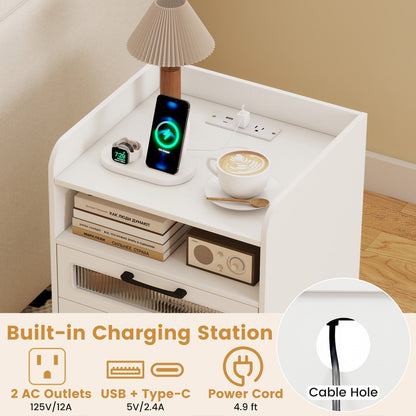 Mid Century Nightstand Charging Station, White