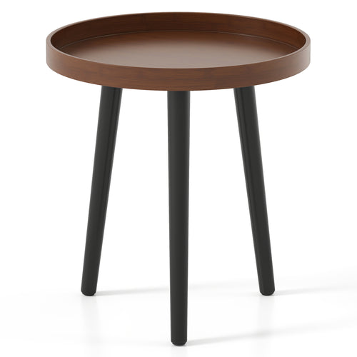 Mid Century Modern Round Side Table With Wooden Tray, Brown