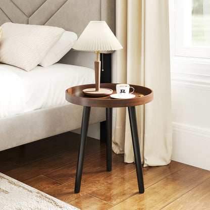 Mid Century Modern Round Side Table With Wooden Tray, Brown End & Side Tables at Gallery Canada