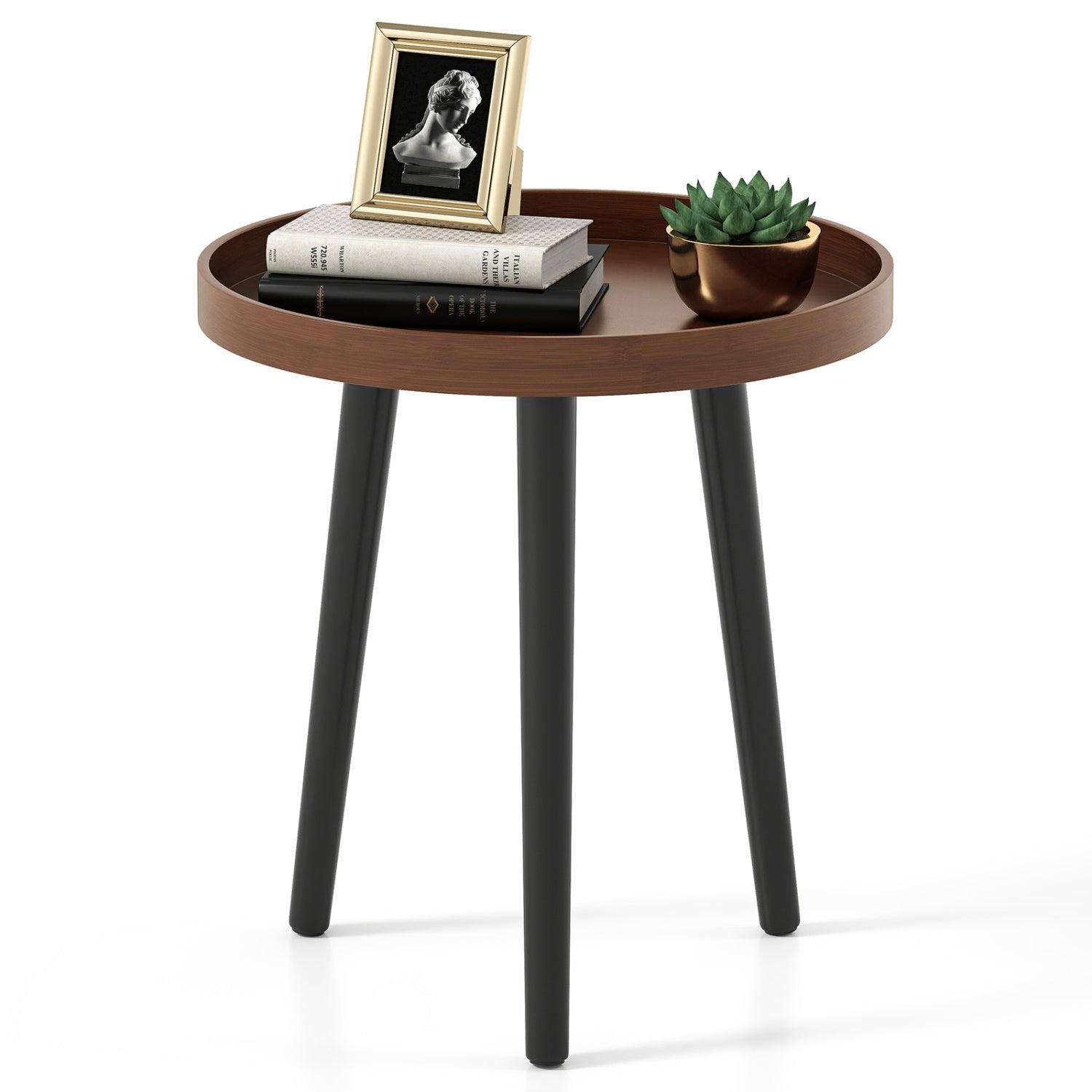 Mid Century Modern Round Side Table With Wooden Tray, Brown End & Side Tables at Gallery Canada