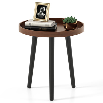 Mid Century Modern Round Side Table With Wooden Tray, Brown End & Side Tables at Gallery Canada