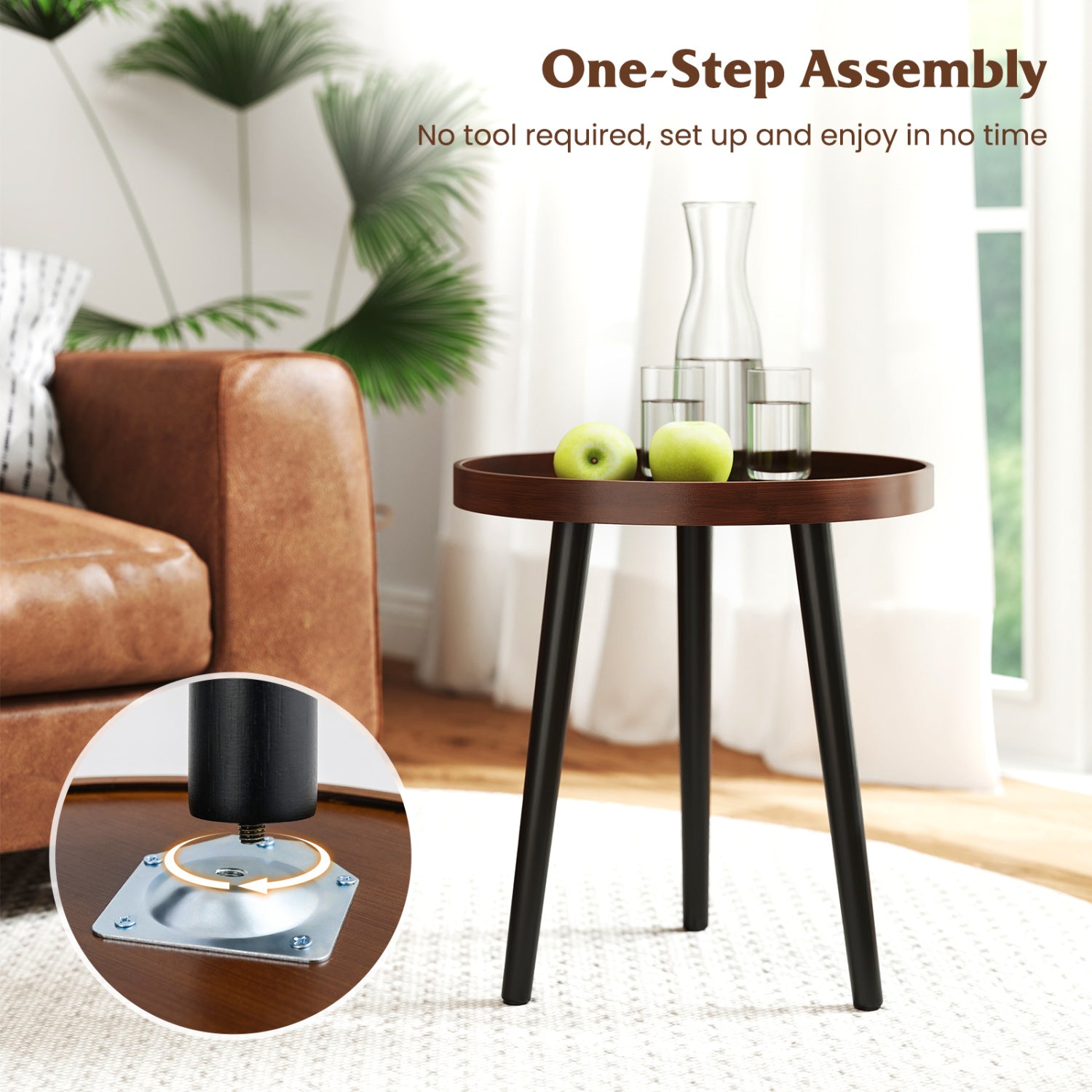 Mid Century Modern Round Side Table With Wooden Tray, Brown End & Side Tables at Gallery Canada