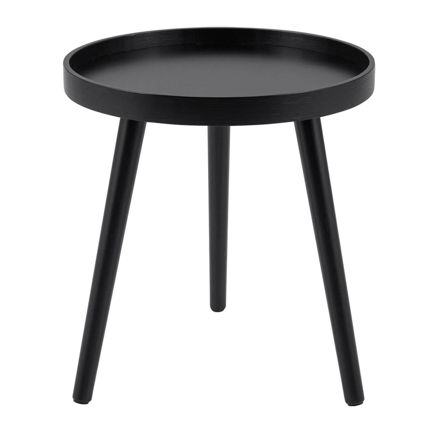 Mid-Century Round Side Table with Wooden Tray, Black Living Room at Gallery Canada
