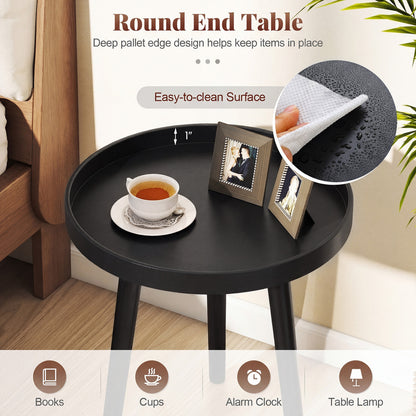 Mid-Century Round Side Table with Wooden Tray, Black Living Room at Gallery Canada