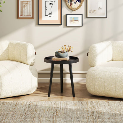 Mid-Century Round Side Table with Wooden Tray, Black Living Room at Gallery Canada