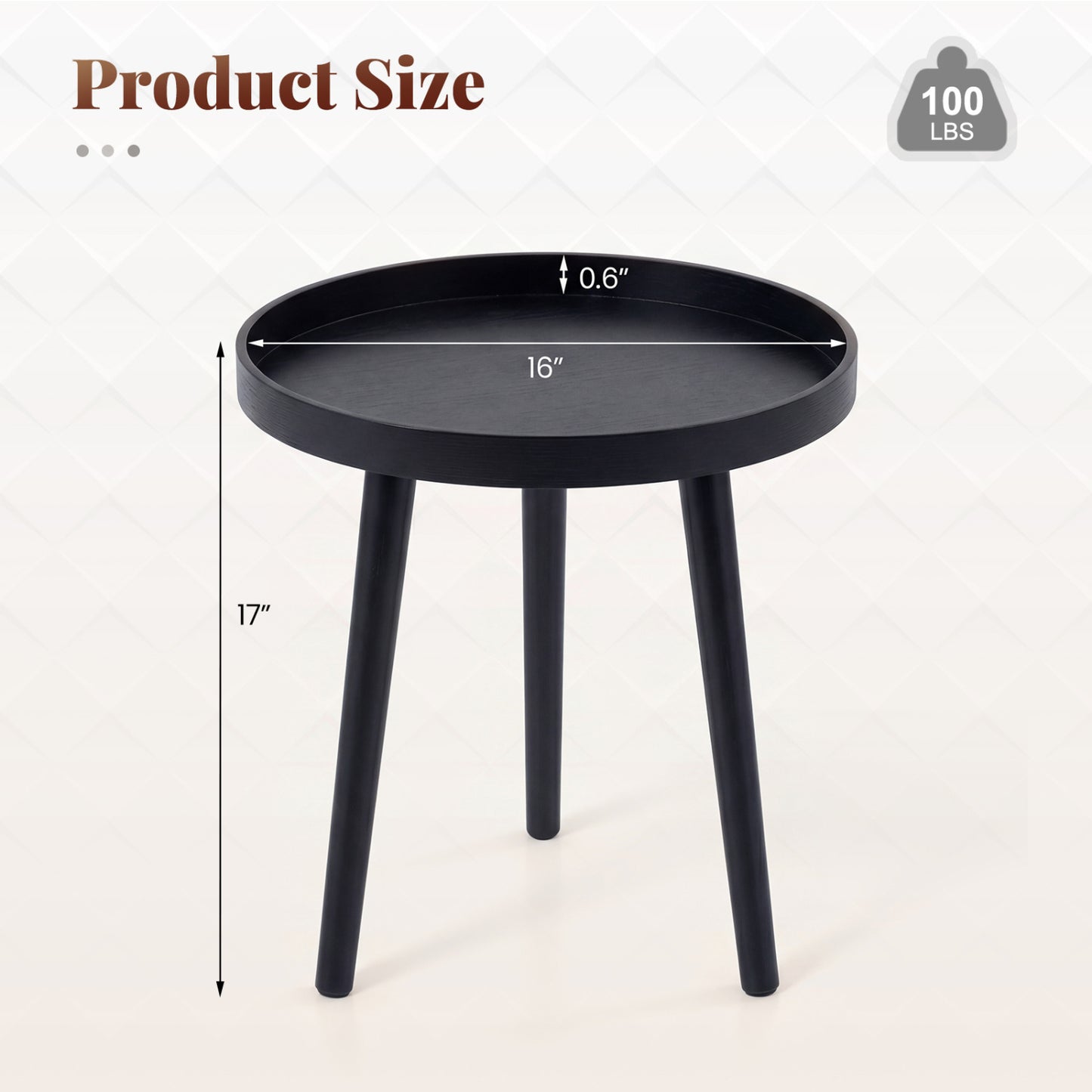 Mid-Century Round Side Table with Wooden Tray, Black Living Room at Gallery Canada