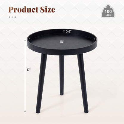 Mid-Century Round Side Table with Wooden Tray, Black Living Room at Gallery Canada