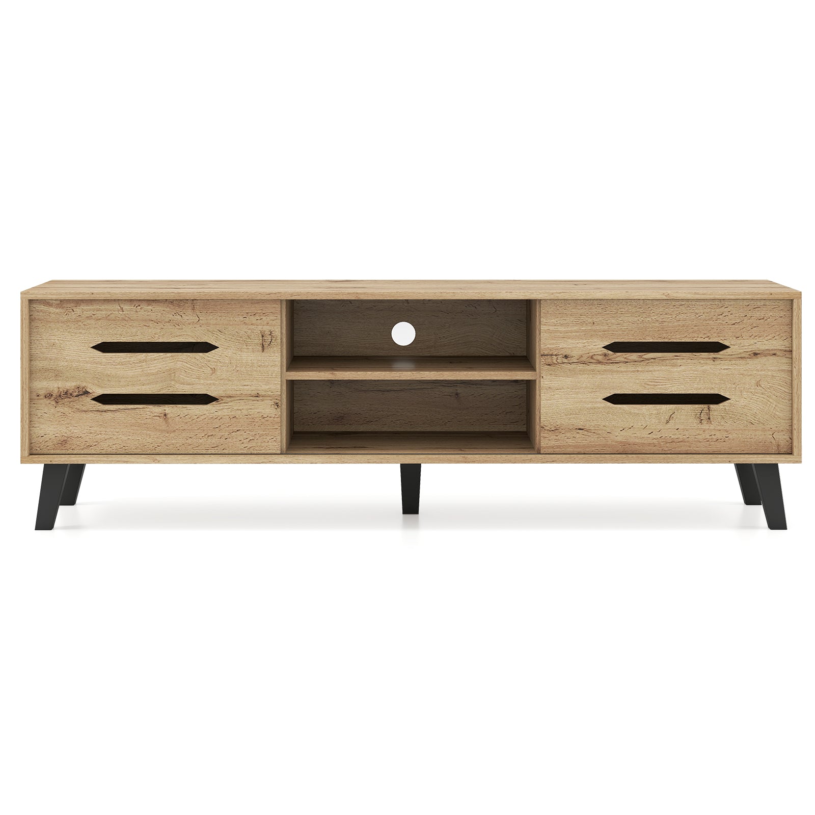 Mid Century Modern TV Stand with Sliding Doors and Cable Hole for 65 Inch TVs, Natural Entertainment Centers & TV Stands at Gallery Canada