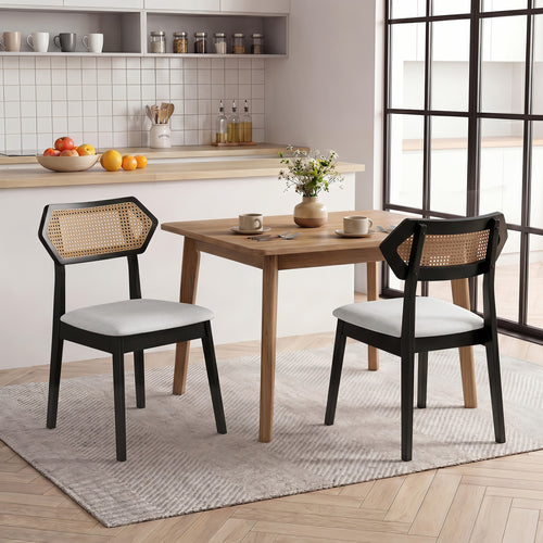 Mid Century Rattan Dining Chair, Set Of 2, Black
