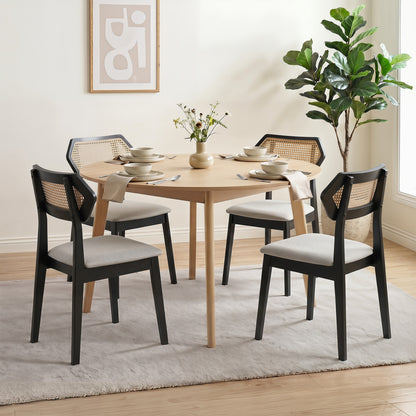 Mid Century Rattan Dining Chair, Set Of 2, Black