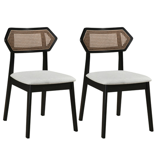 Mid Century Rattan Dining Chair, Set Of 2, Black