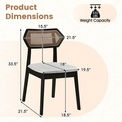 Mid Century Rattan Dining Chair, Set Of 2, Black