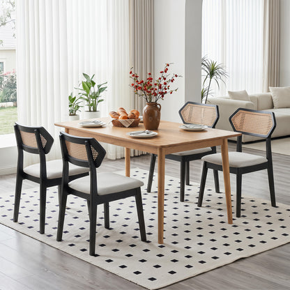 Mid Century Rattan Dining Chair, Set Of 2, Black