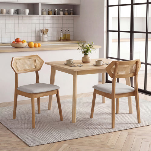 Mid Century Rattan Dining Chairs Set of 2, Natural