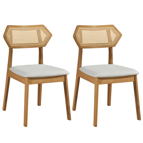 Mid Century Rattan Dining Chairs Set of 2, Natural