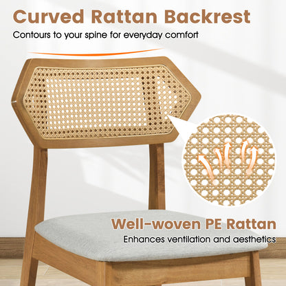 Mid Century Rattan Dining Chairs Set of 2, Natural
