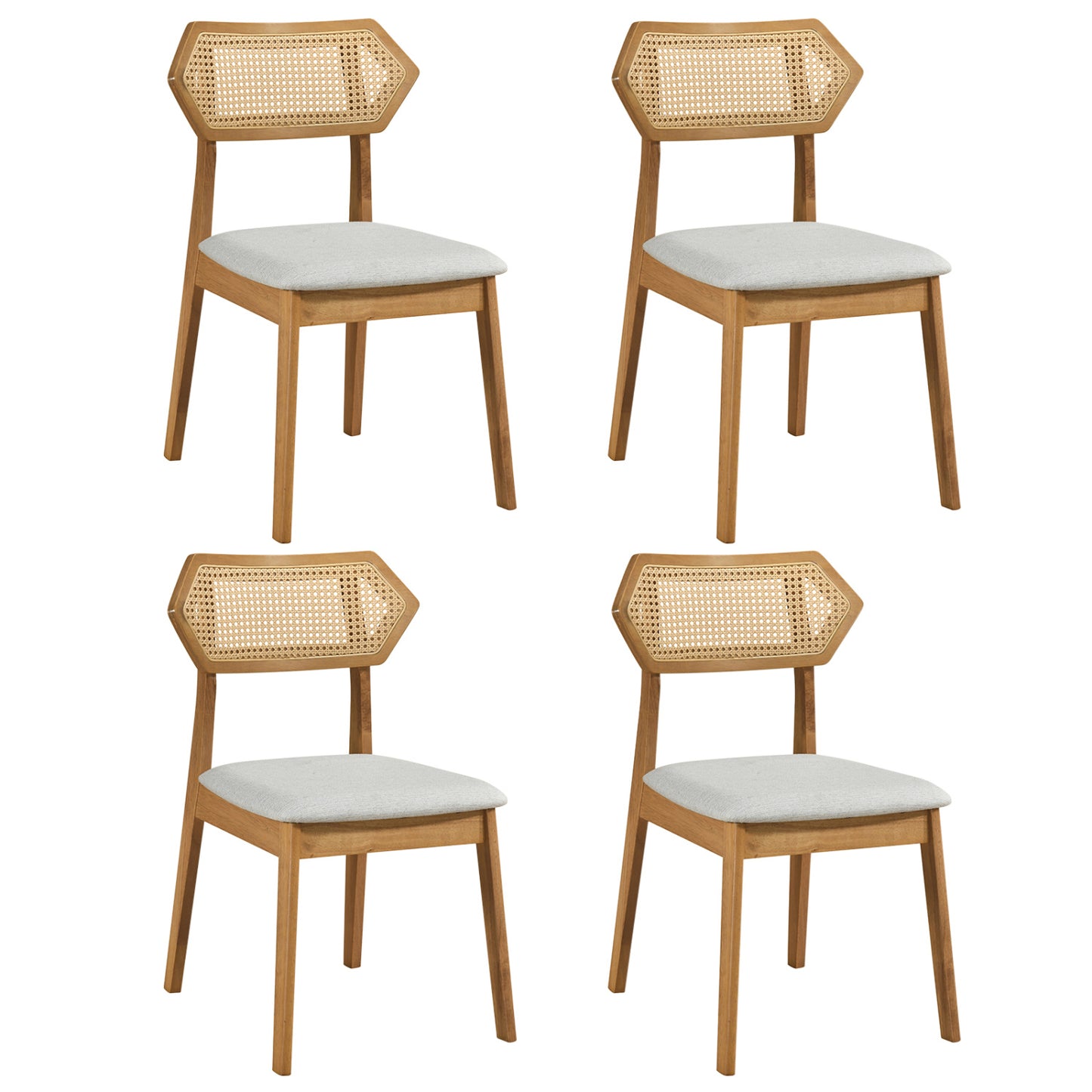 Mid Century Rattan Dining Chairs Set of 4