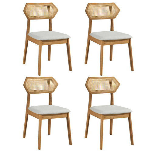Mid Century Rattan Dining Chairs Set of 4