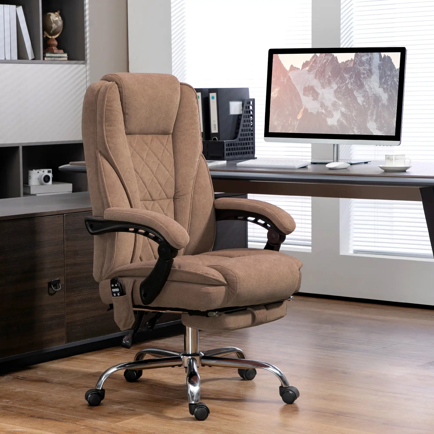 Massage Office Chair, Heated Reclining with Footrest, Adjustable Height, Brown Office Chairs at Gallery Canada