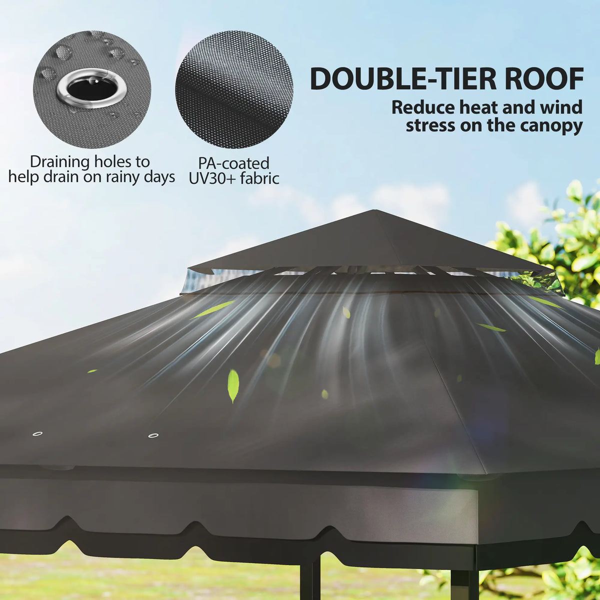 10' x 12' Double Roof Patio Gazebo Canopy With Netting, Curtains Gazebos at Gallery Canada