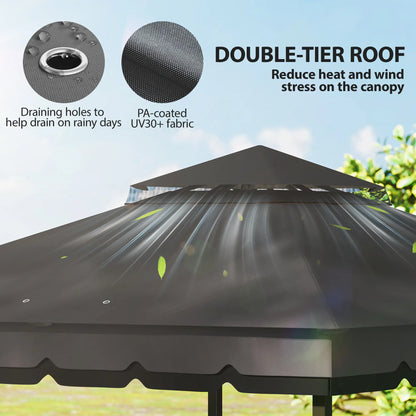 10' x 12' Double Roof Patio Gazebo Canopy With Netting, Curtains Gazebos at Gallery Canada