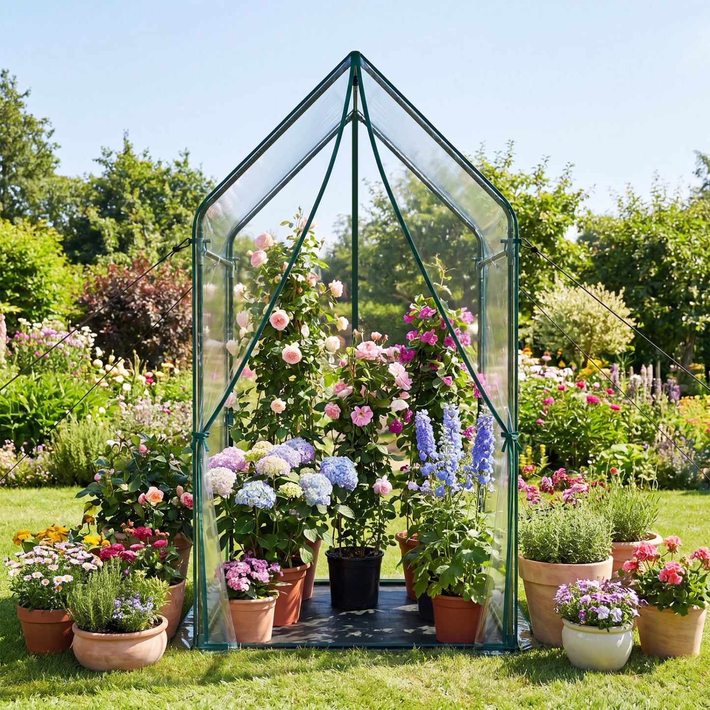 Mini Green House Metal Frame with Waterproof Bottom Mat and Wind Ropes-XL, Transparent Greenhouses at Gallery Canada