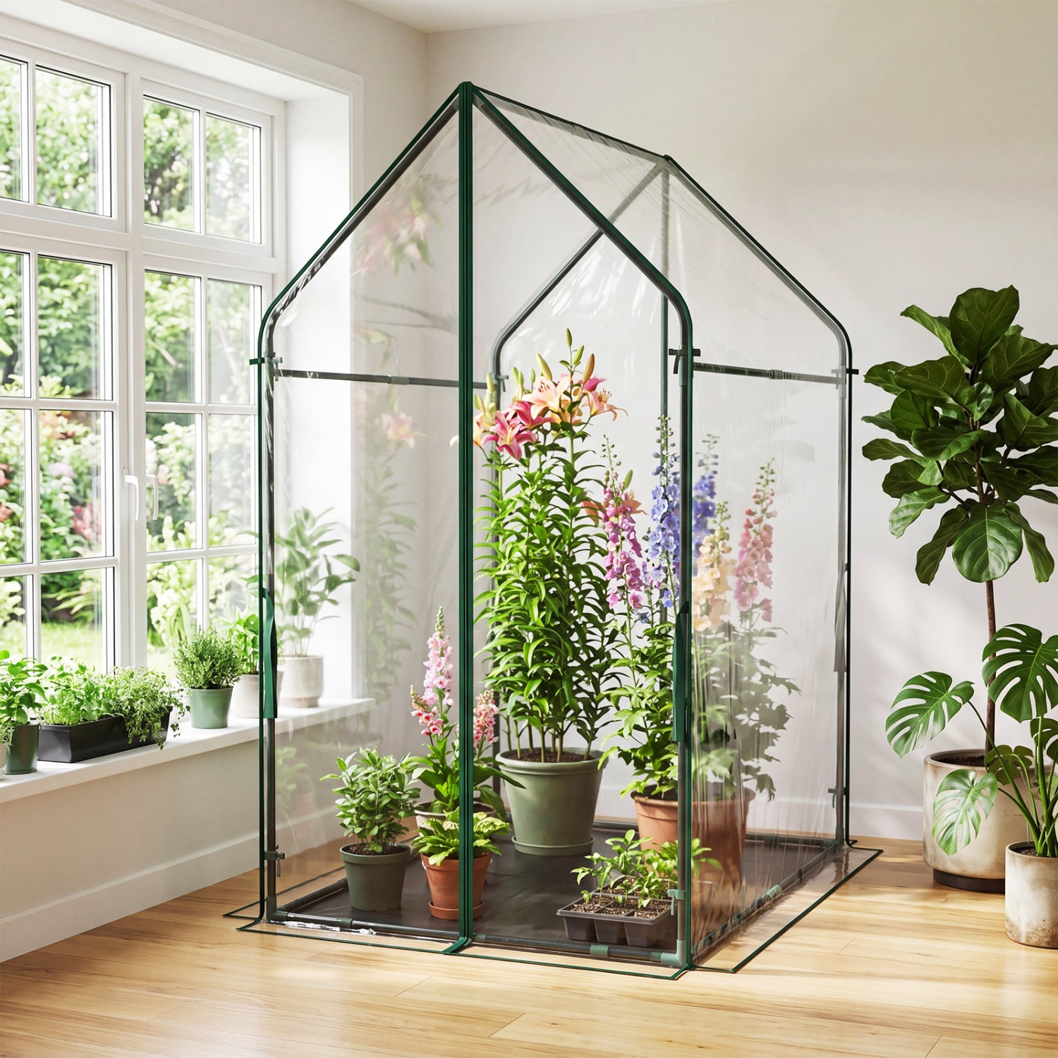 Mini Green House Metal Frame with Waterproof Bottom Mat and Wind Ropes-XL, Transparent Greenhouses at Gallery Canada