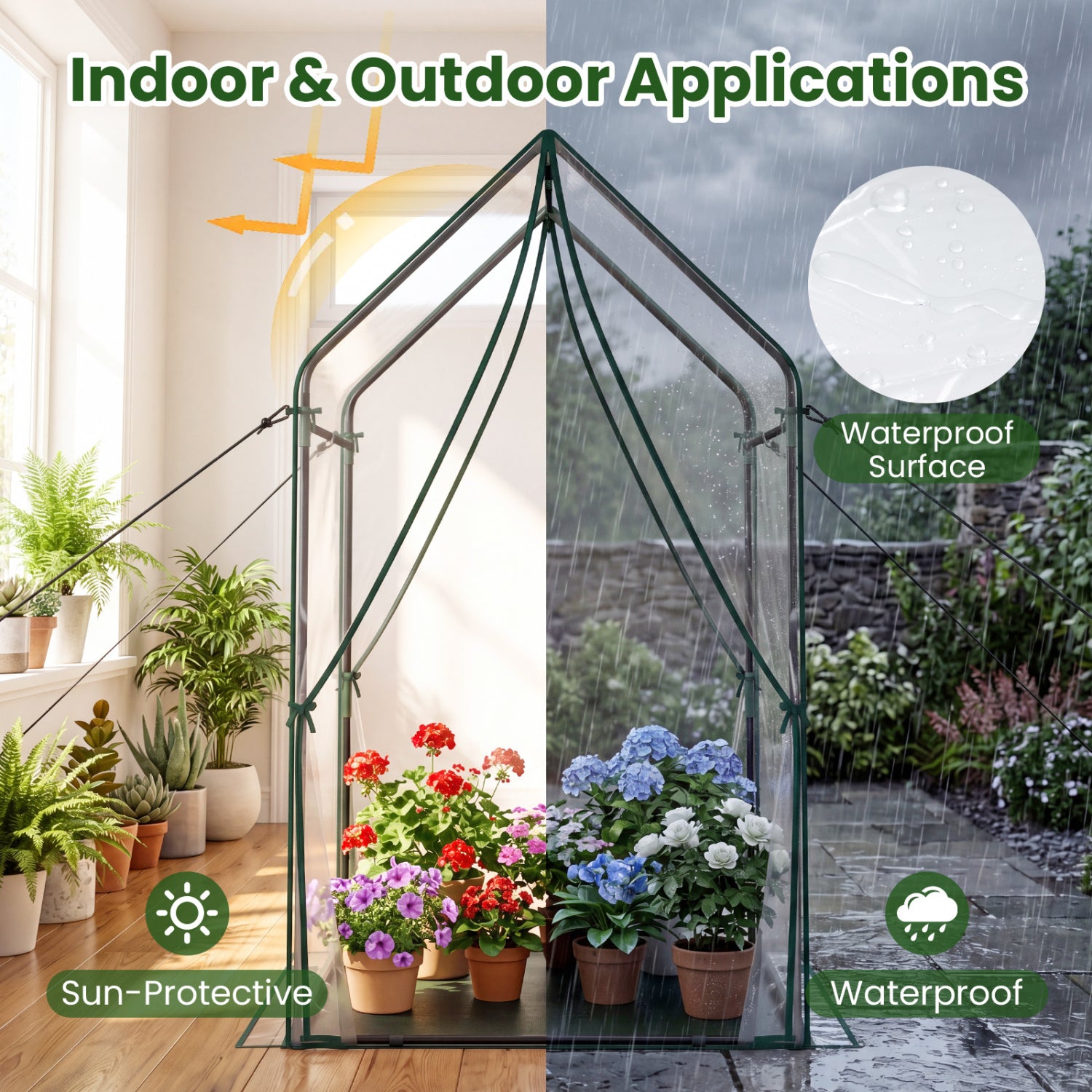 Mini Green House Metal Frame with Waterproof Bottom Mat and Wind Ropes-XL, Transparent Greenhouses at Gallery Canada