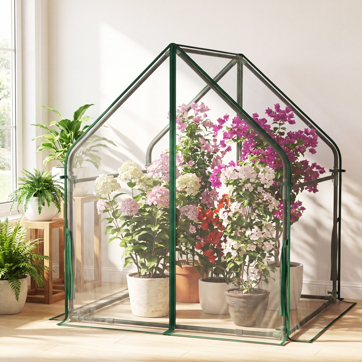 Mini Green House Metal Frame with Waterproof Bottom Mat and Wind Ropes-M, Transparent Greenhouses at Gallery Canada