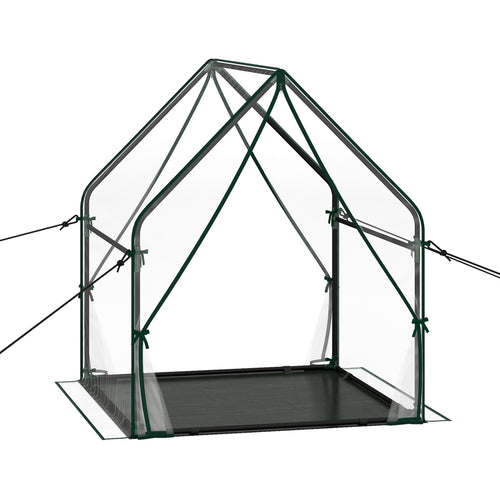 Mini Green House Metal Frame with Waterproof Bottom Mat and Wind Ropes-M, Transparent