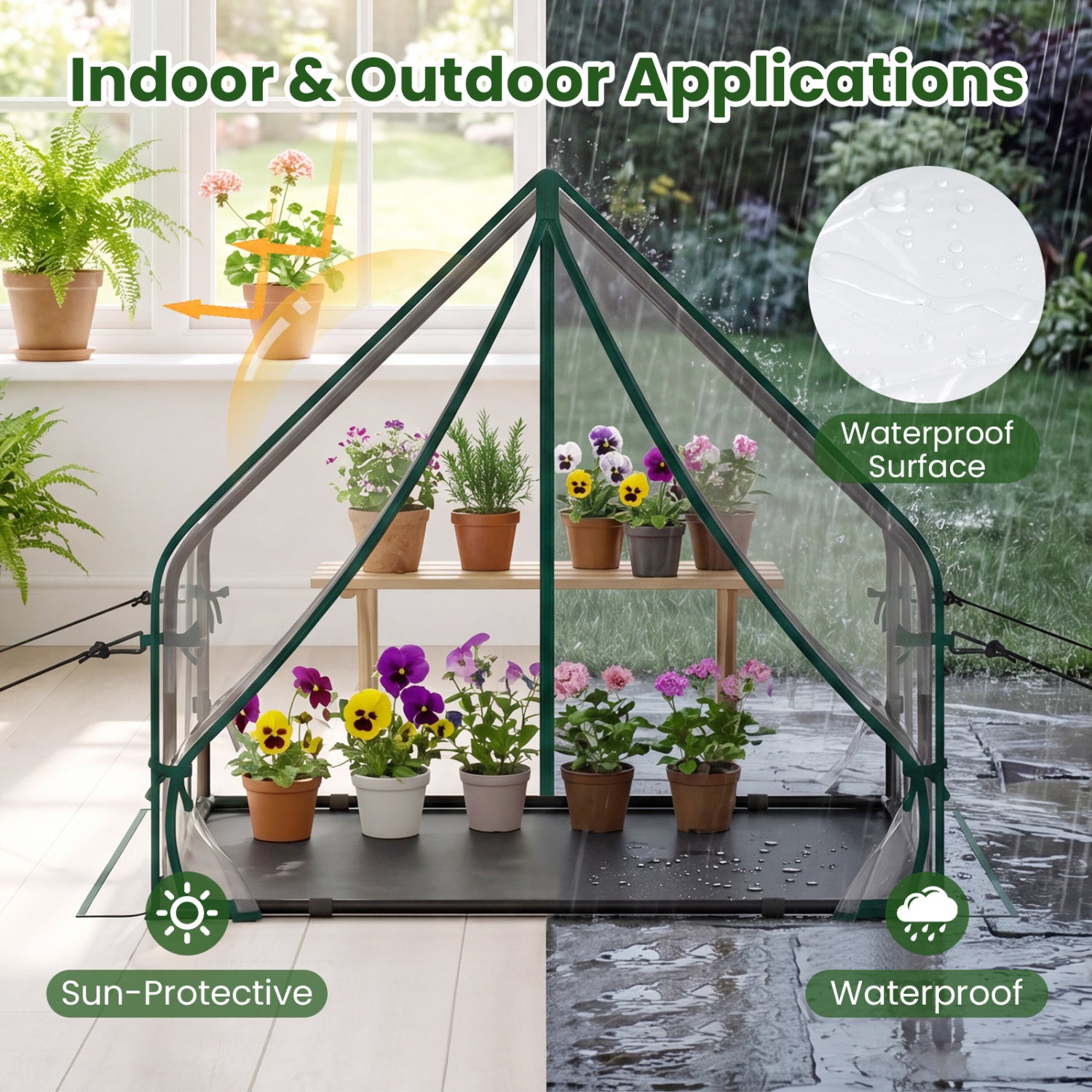 Mini House, Metal Frame, Transparent, Waterproof Bottom, Size S, Green Greenhouses at Gallery Canada